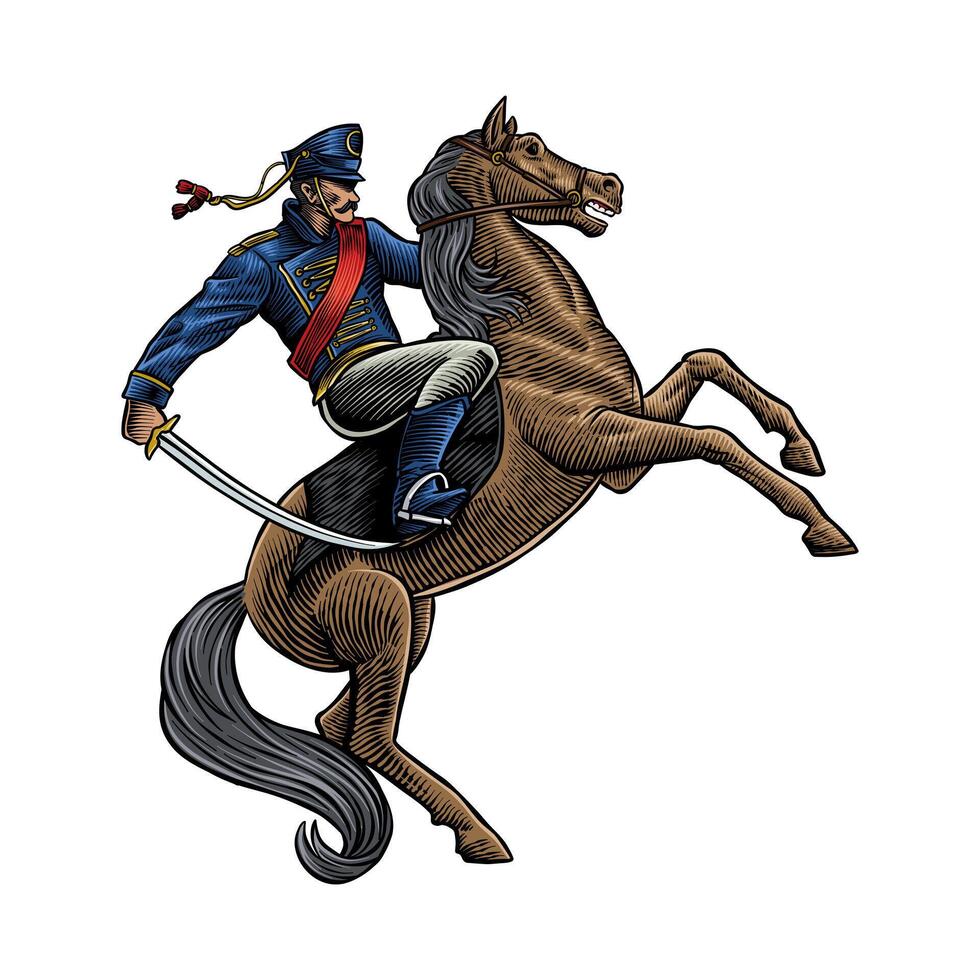 illustration of a soldier riding a horse to war vector
