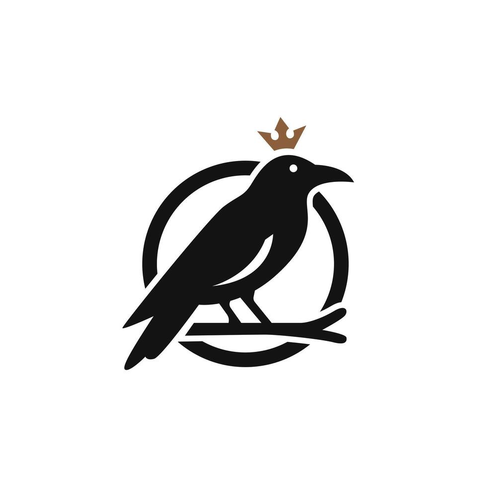 Black Crow Raven With Crown Logo Design on Tree Branch for Nature Wildlife vector