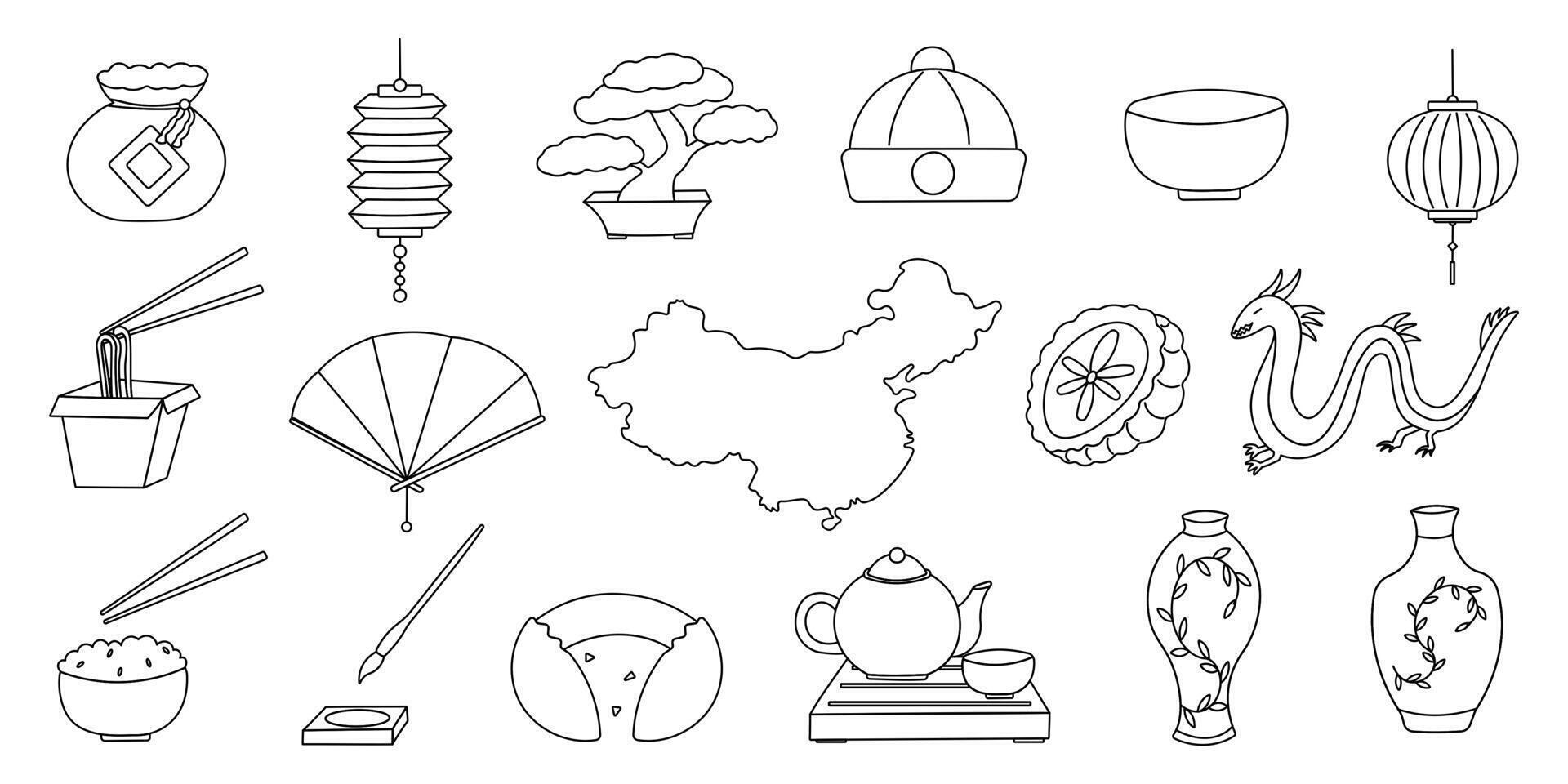 Set Chinese elements. Asian culture. hand drawn vector