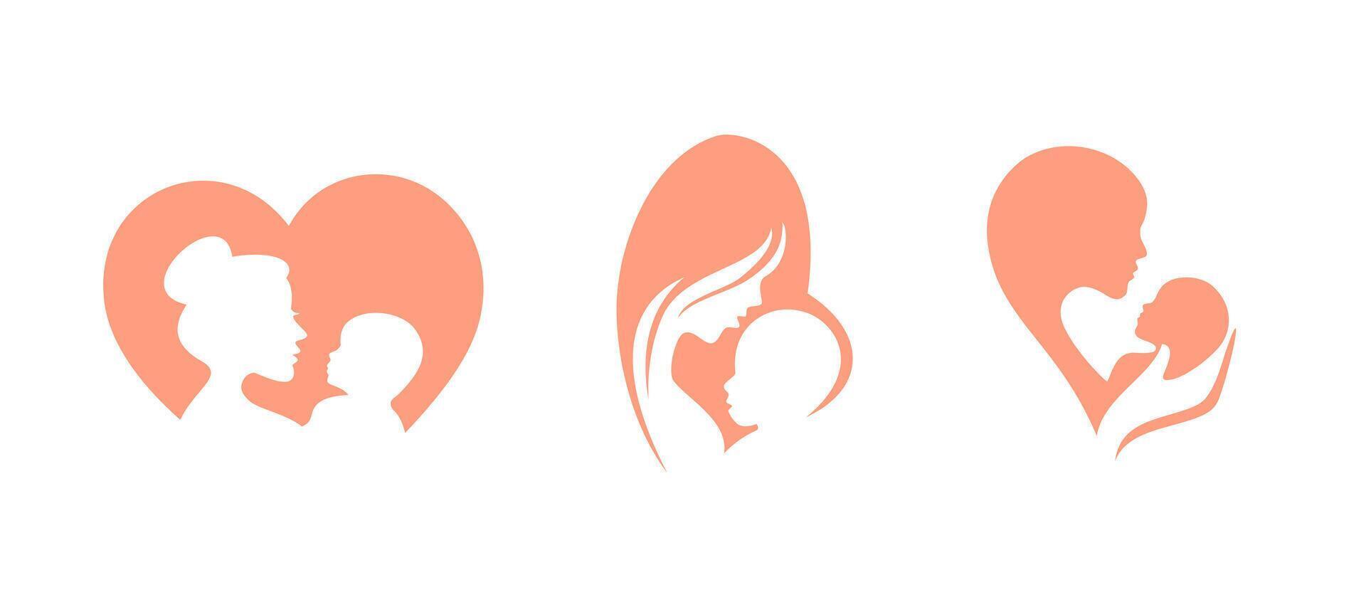 Set of Mother mom care baby child in love abstract logo vector