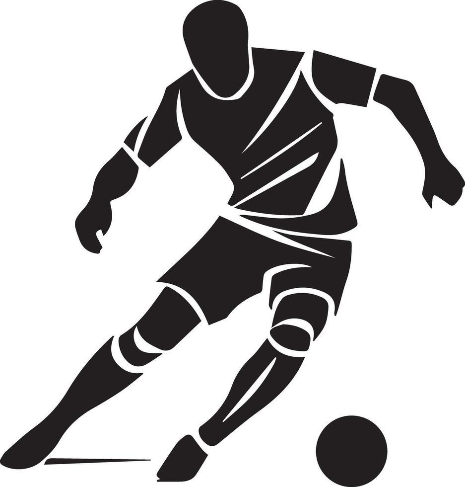 A black solid color football player with a soccer icon designed for various teams. The design is clean and striking, making it ideal for logos, posters, t-shirts, and other graphic projects. vector