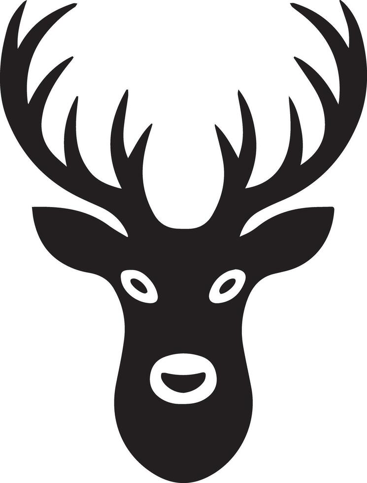 A minimalist black icon of a deer in silhouette style. The deer should be elegantly posed, with its head slightly raised and antlers prominently displayed, giving a sense of grace and strength vector