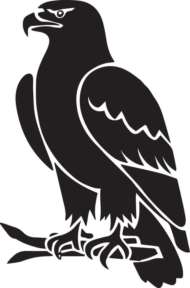 A large hunter eagle bird solid black colored icon crafted for various companies, featuring a clean, beautiful, and adorable design. Ideal for logos, posters, t-shirts, and other graphic projects vector