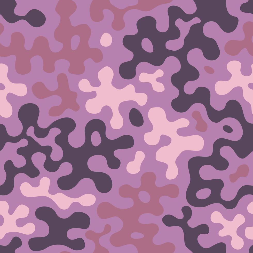 Fashionable camouflage pattern. Military fabric design. Seamless background, masking clothing, camo repeat print. Pink and black color vector