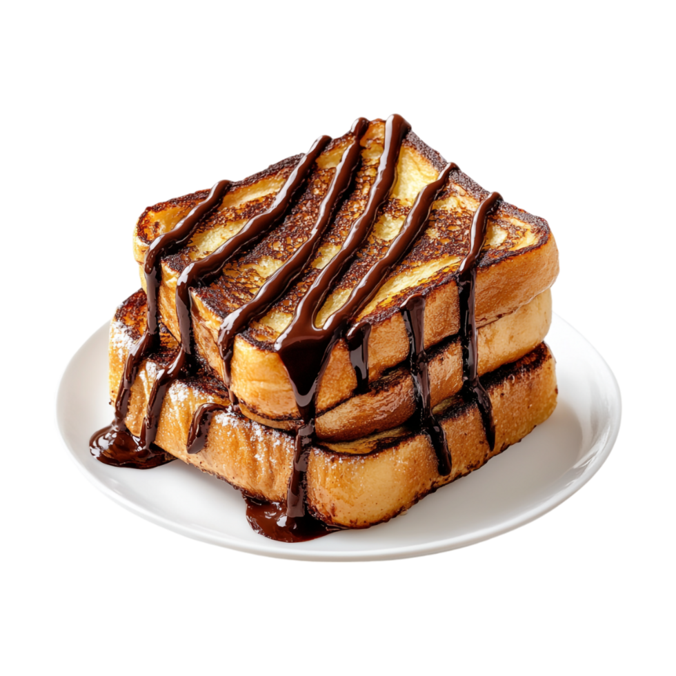 A stack of french toast with chocolate drizzle png
