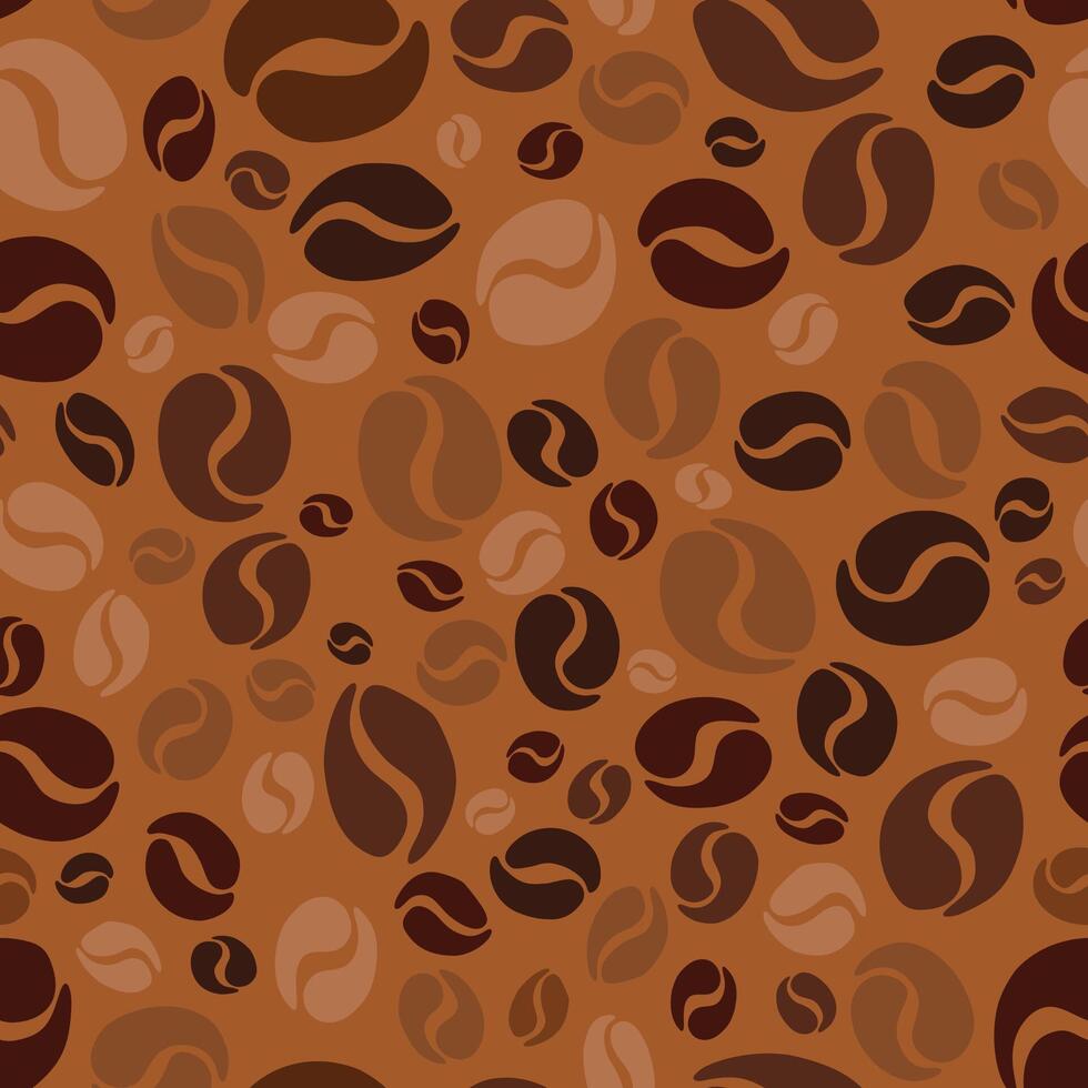 Coffee beans seamless pattern on a brown background vector