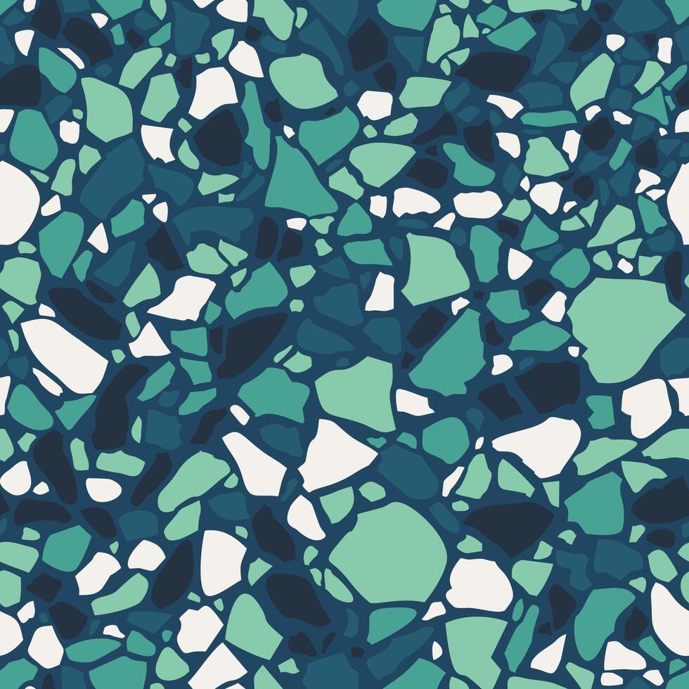 Terrazzo floor. Tile with stone texture. Abstract green mosaic, seamless pattern vector