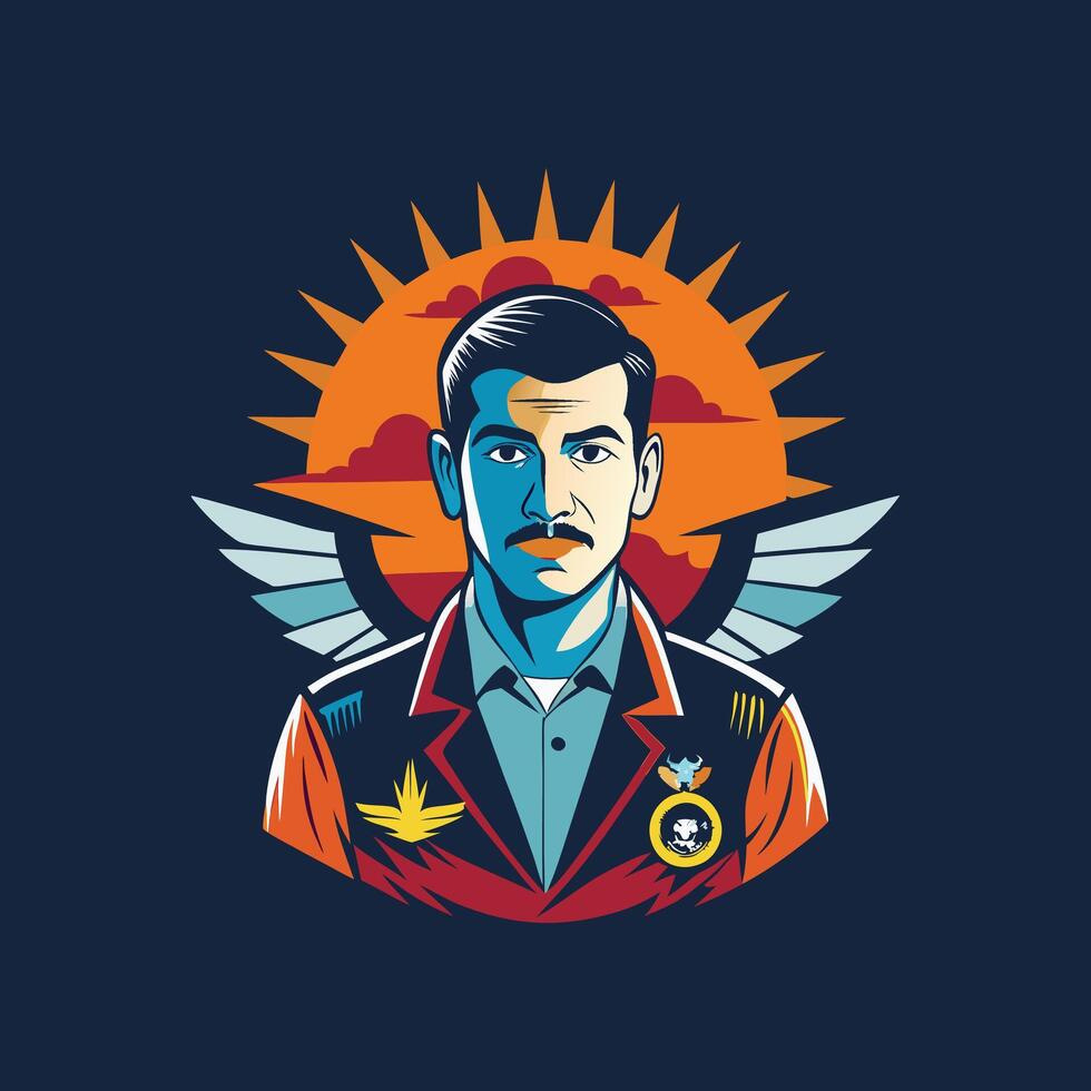A man with a mustache and wings on his chest vector