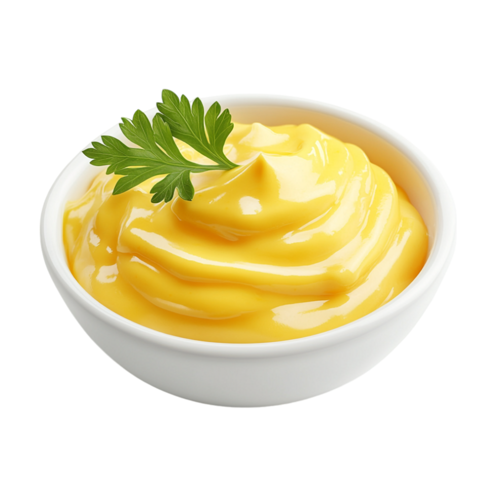 A bowl of mustard with parsley on top png