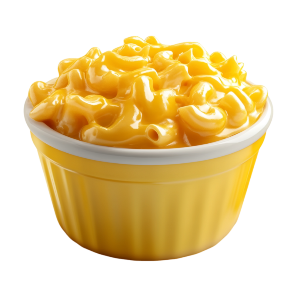 A yellow bowl filled with macaroni and cheese png