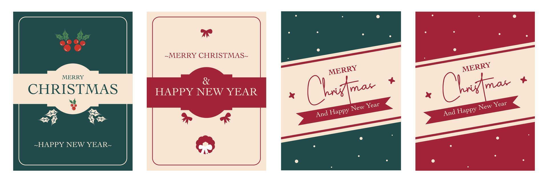 Minimalist Merry Christmas and Happy New Year Background Template Set. vector