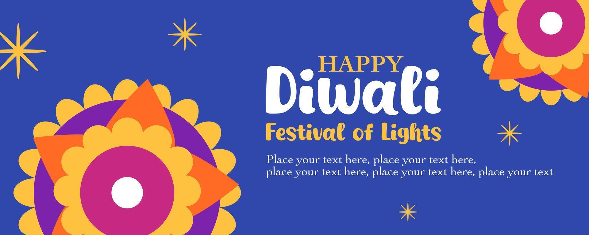 Diwali Hindu festival of lights greeting design with rangoli decoration for branding, social media, greeting card, web banner, cover, flyer or poster vector