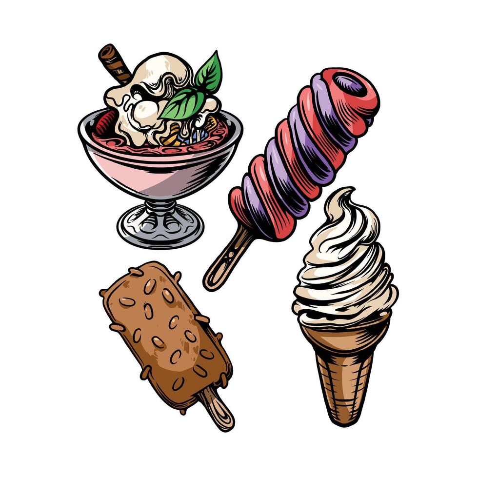 Ice Cream in many color and texture vector