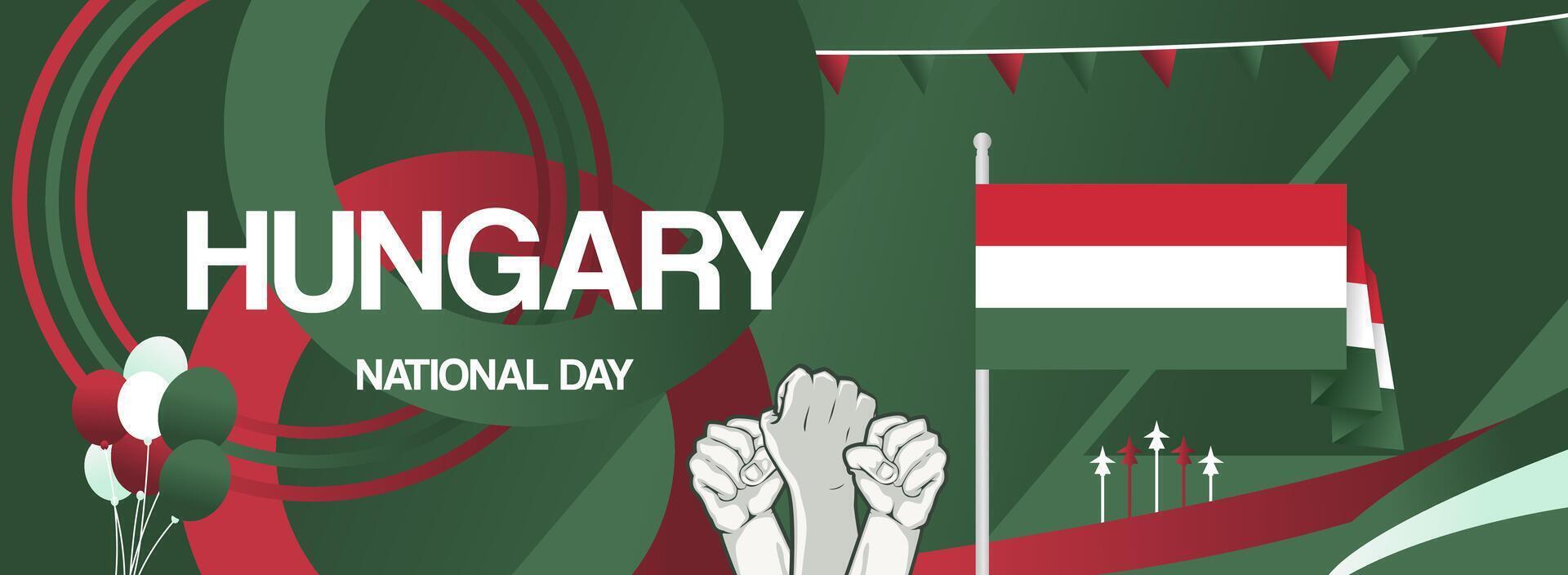 Business banner for Hungary national day. Modern wide poster suitable for use as horizontal greeting card, or sport event poster vector