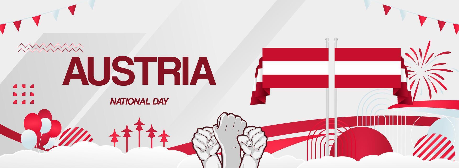 Austria National day festive banner with country flag and fireworks vector