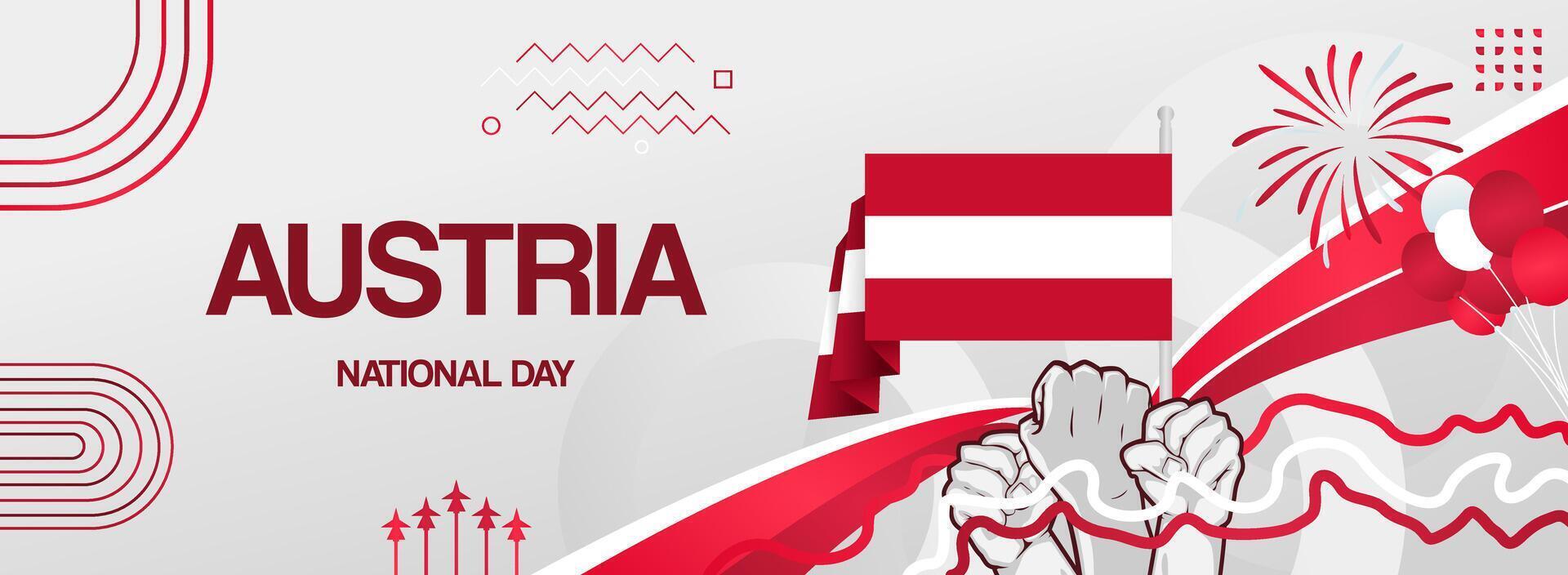 Austria national day festive wide banner. Modern greeting card for public holiday, independence poster, web header or sport event vector