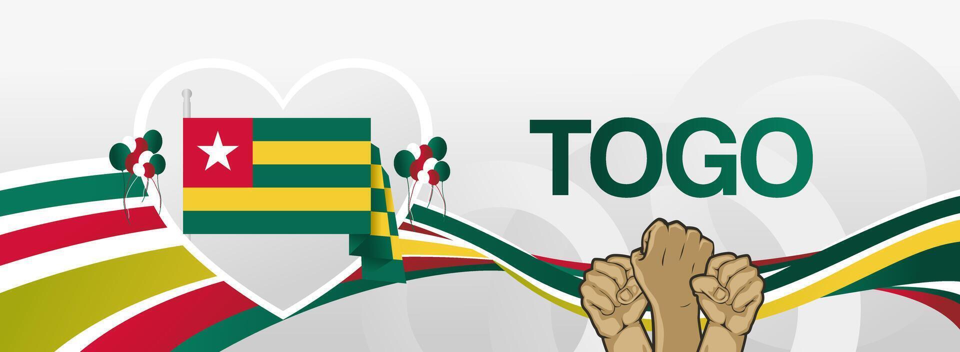 Togo independence day banner with love symbol and country flag in flag colors vector