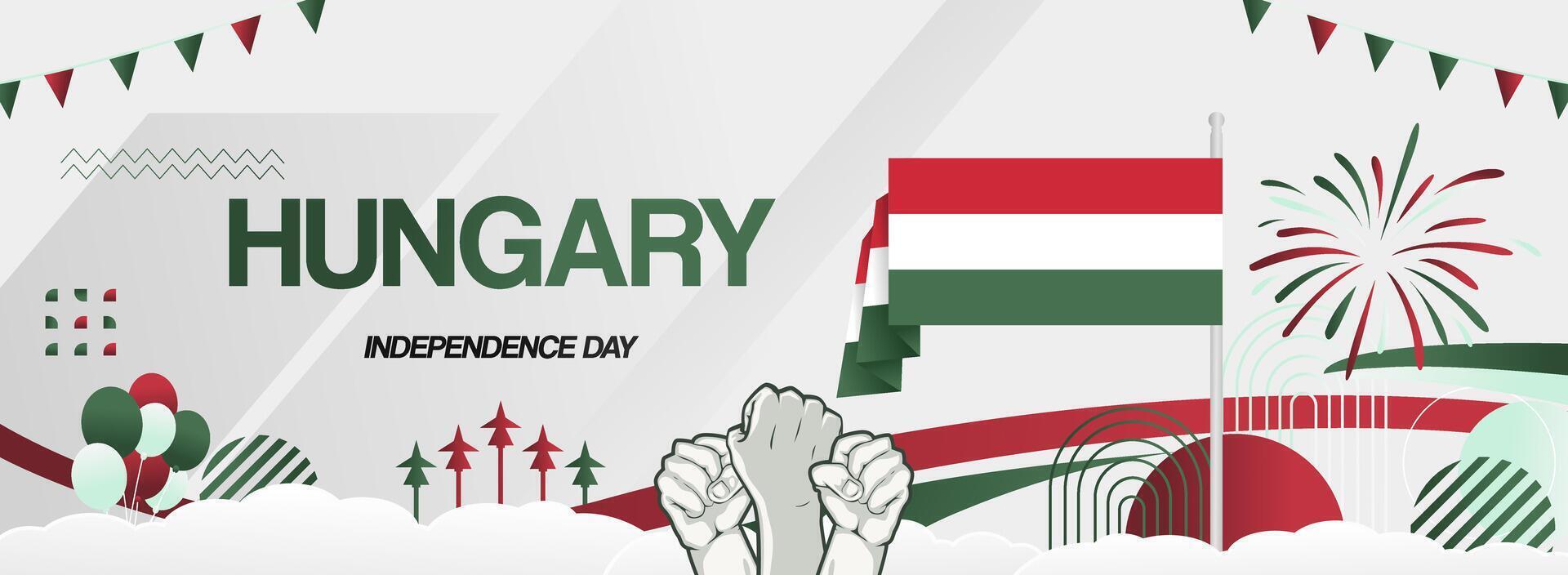 Festive background of Hungarian independence celebrations with national flag and party ornaments vector