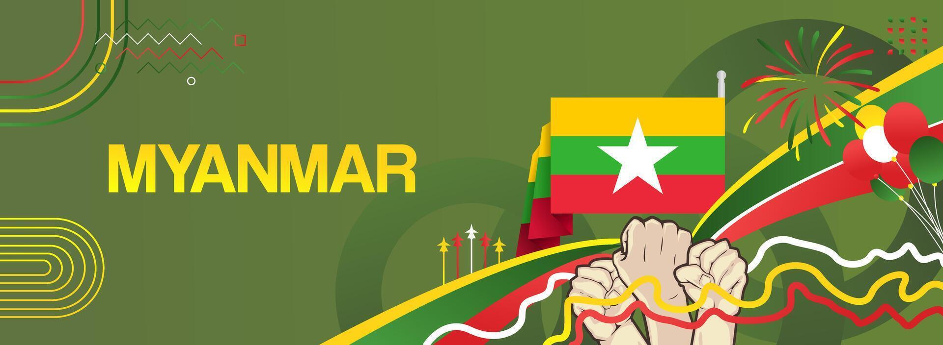 A festive party banner in gradient green for Myanmar. Happy independence day vector