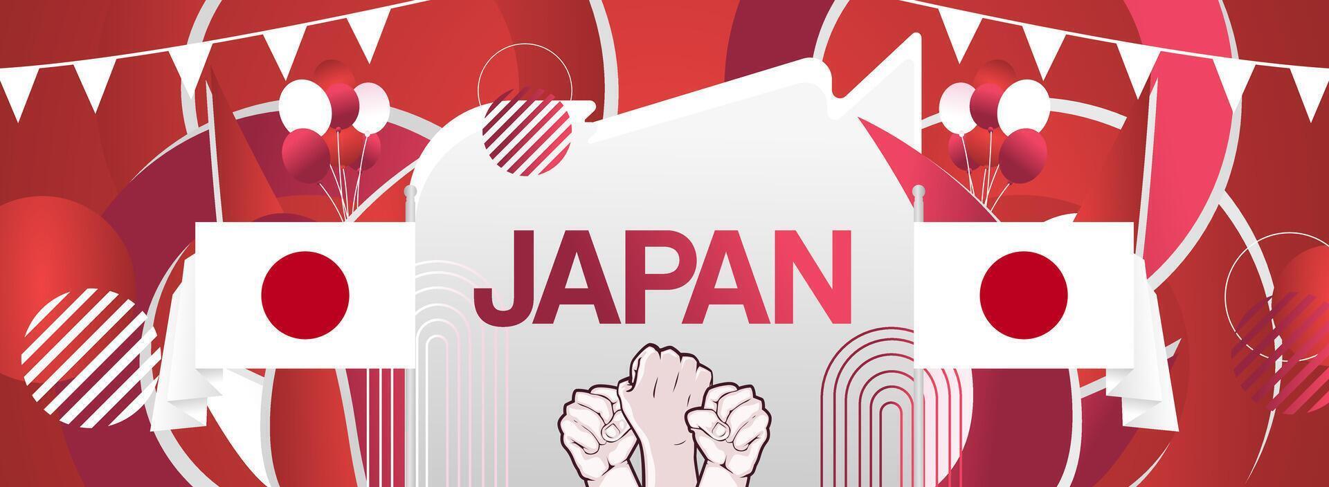 Modern banner with abstract shapes in the colors of the Japanese flag. Creative banner for national day or founding day of Japan. Suitable for use as a greeting card vector