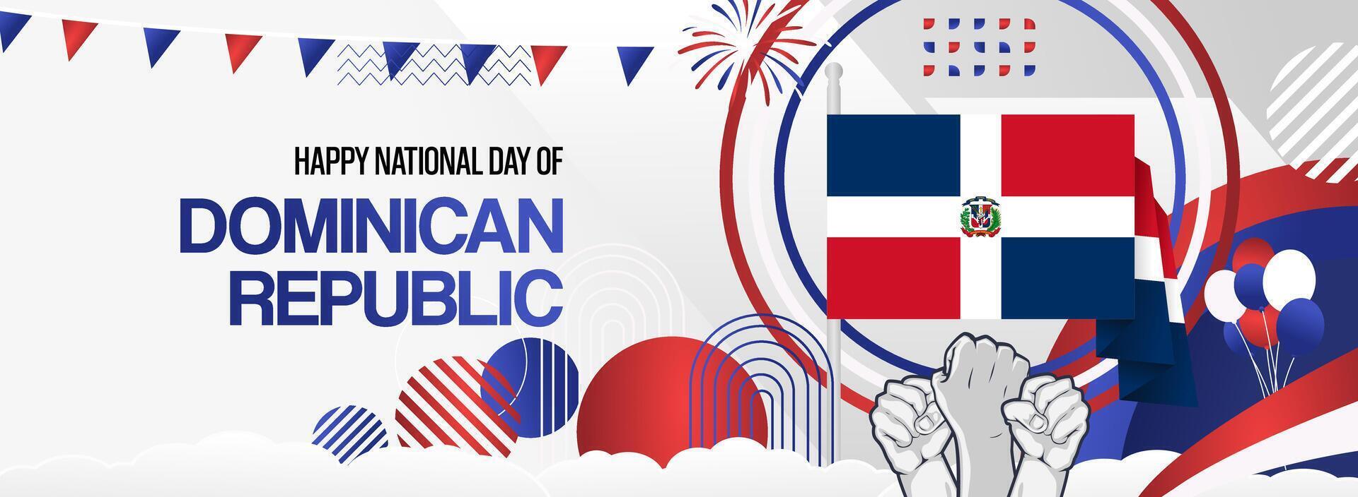 Dominican Republic national day wide poster. Perfect for use as an attractive greeting card in Dominican flag colors vector