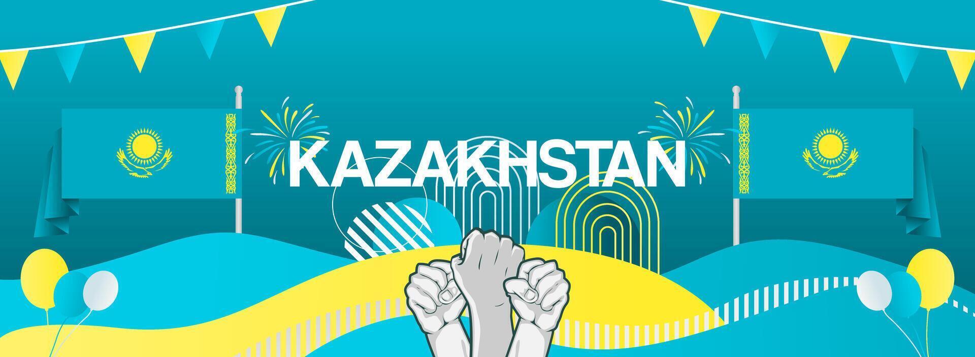 Attractive banner for Kazakhstan national day celebration in light blue and yellow colors. Festive background of national day vector