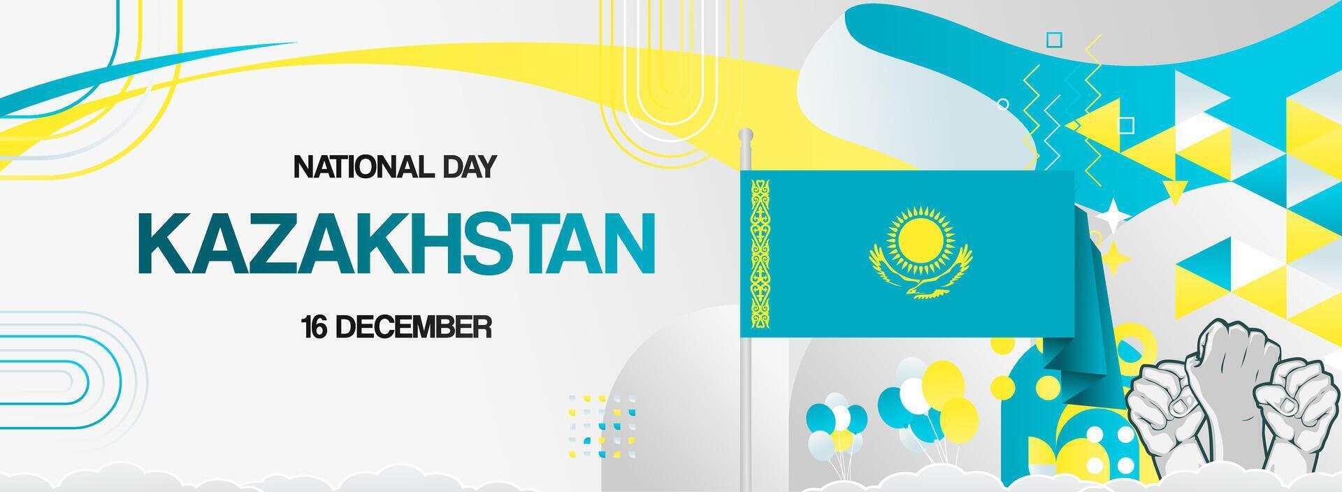 Geometric wide banner for Kazakhstan national day. Creative design for public holiday celebration in Kazakhstan with country flag vector