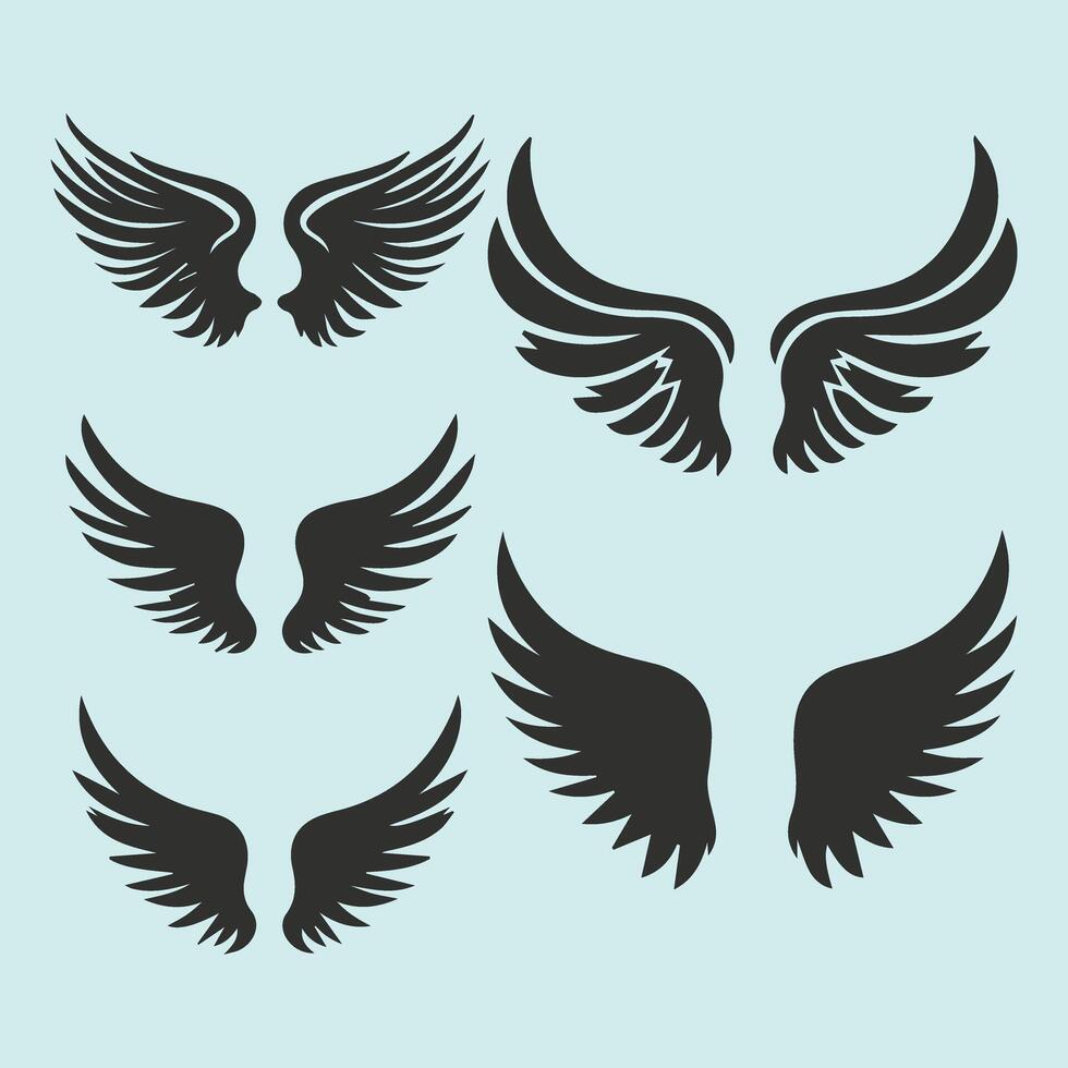Artistic Silhouette Vintage Wings Set vector