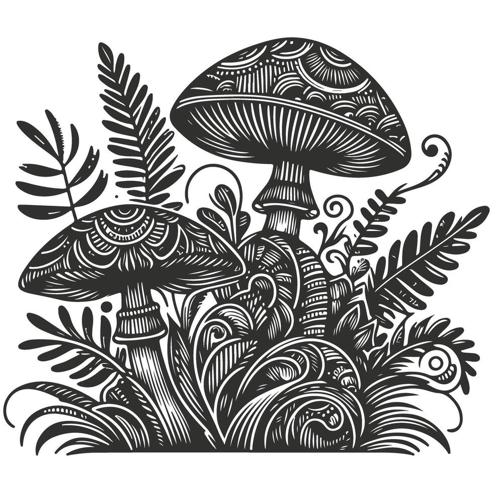 Stylish Hand Drawn Mushroom Outline Illustration vector