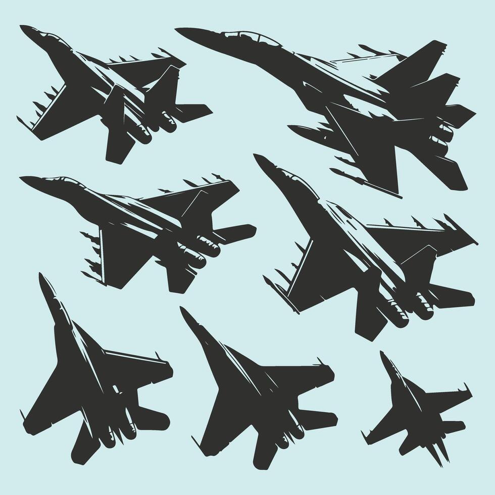 Flat Design Fighter Jet Silhouette Collection vector