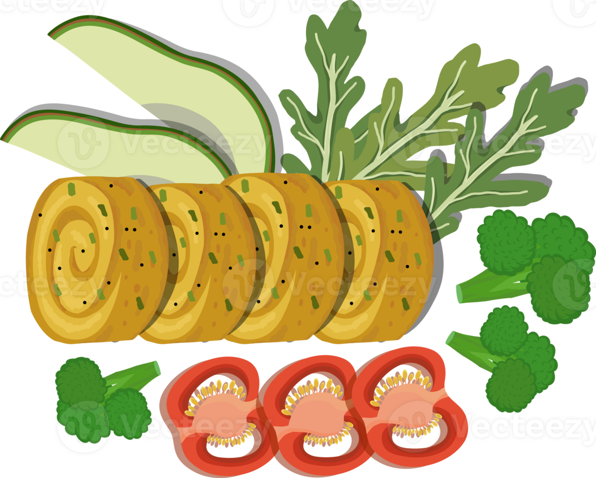 Egg Roll with avocado and tomato salad, healthy food clean illustration. png