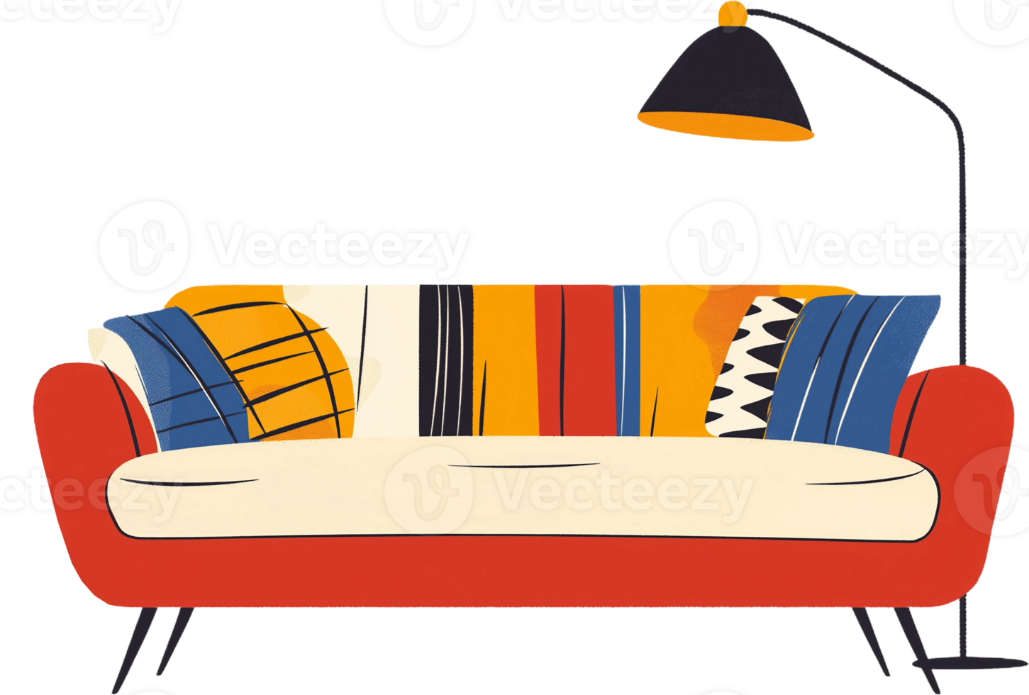 An illustration of a couch with a lamp png