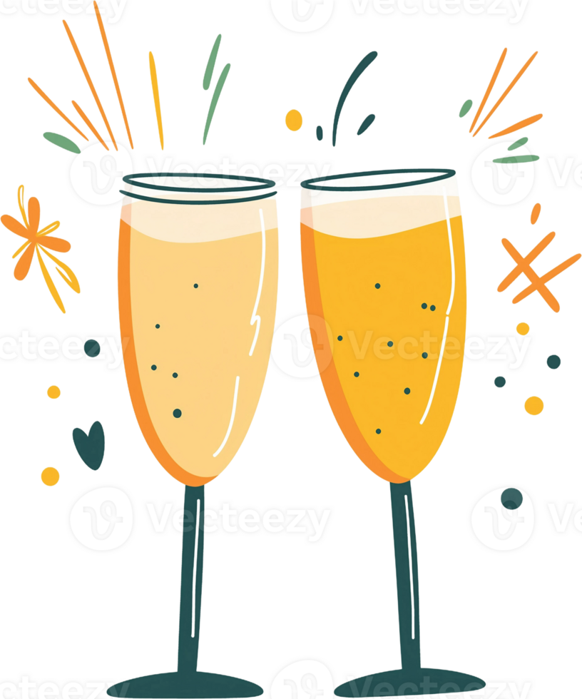 Two glasses of champagne with sparklers png