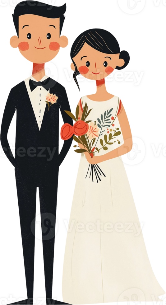 An illustration of a bride and groom png
