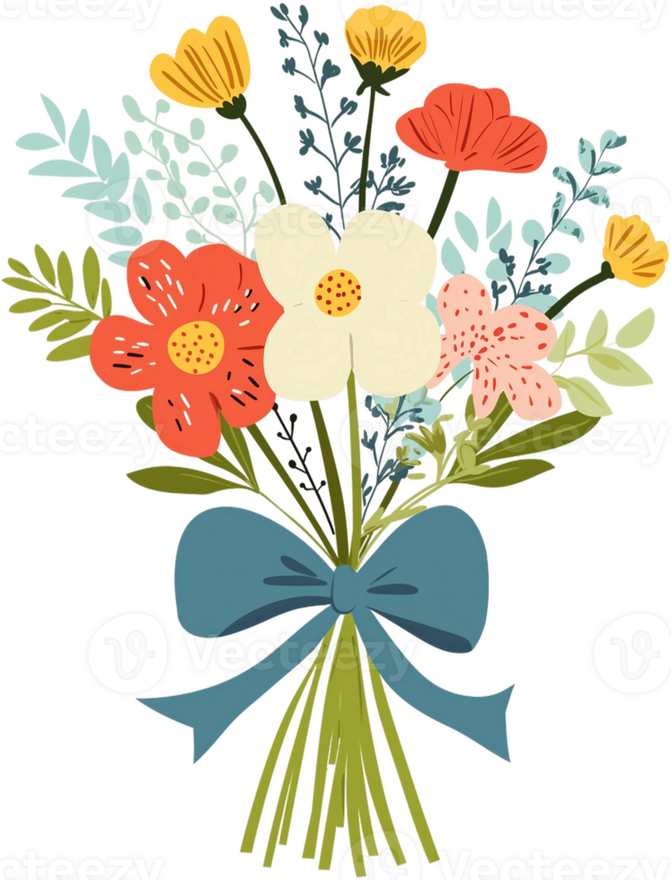 A bouquet of flowers with a bow on it png