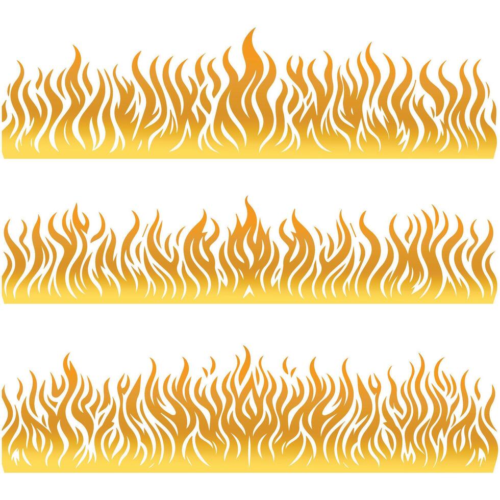 Flat Fire Borders Set with Flames of Different Size. vector