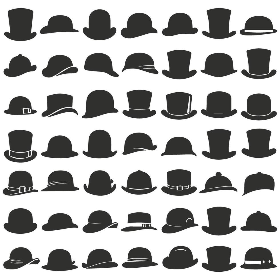 Stylish Hand Drawn Top Hat and Cap Silhouette vector
