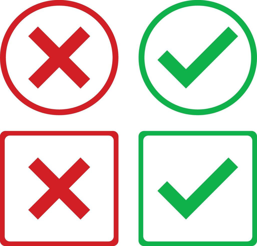 red and green check and cross icon vector