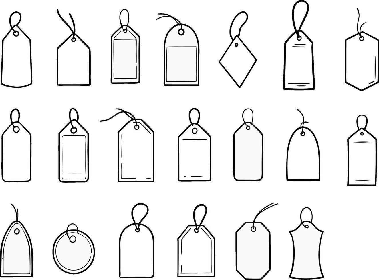hand drawn price tag ribbon discount label doodle sketch style collection vector