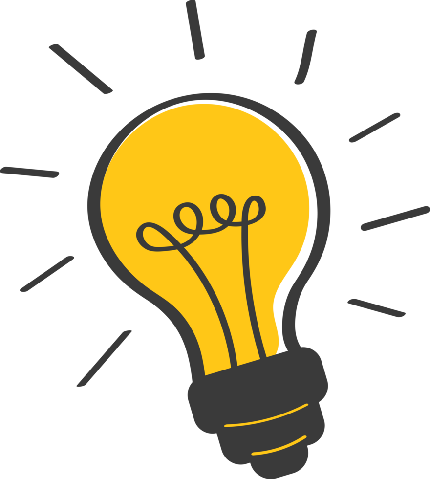 Light bulb ideas, drawing cartoons, and elements for designing posters and infographics. png