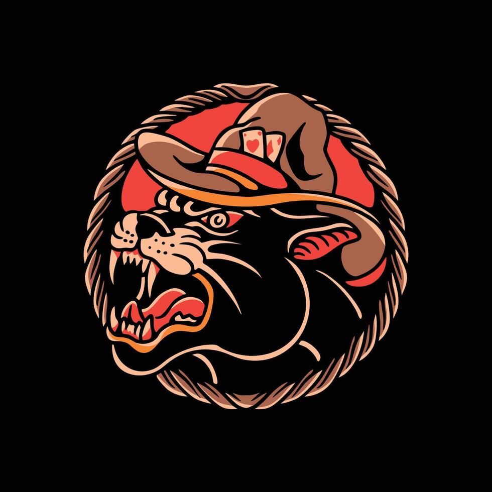 cowboy panther tattoo illustration design vector