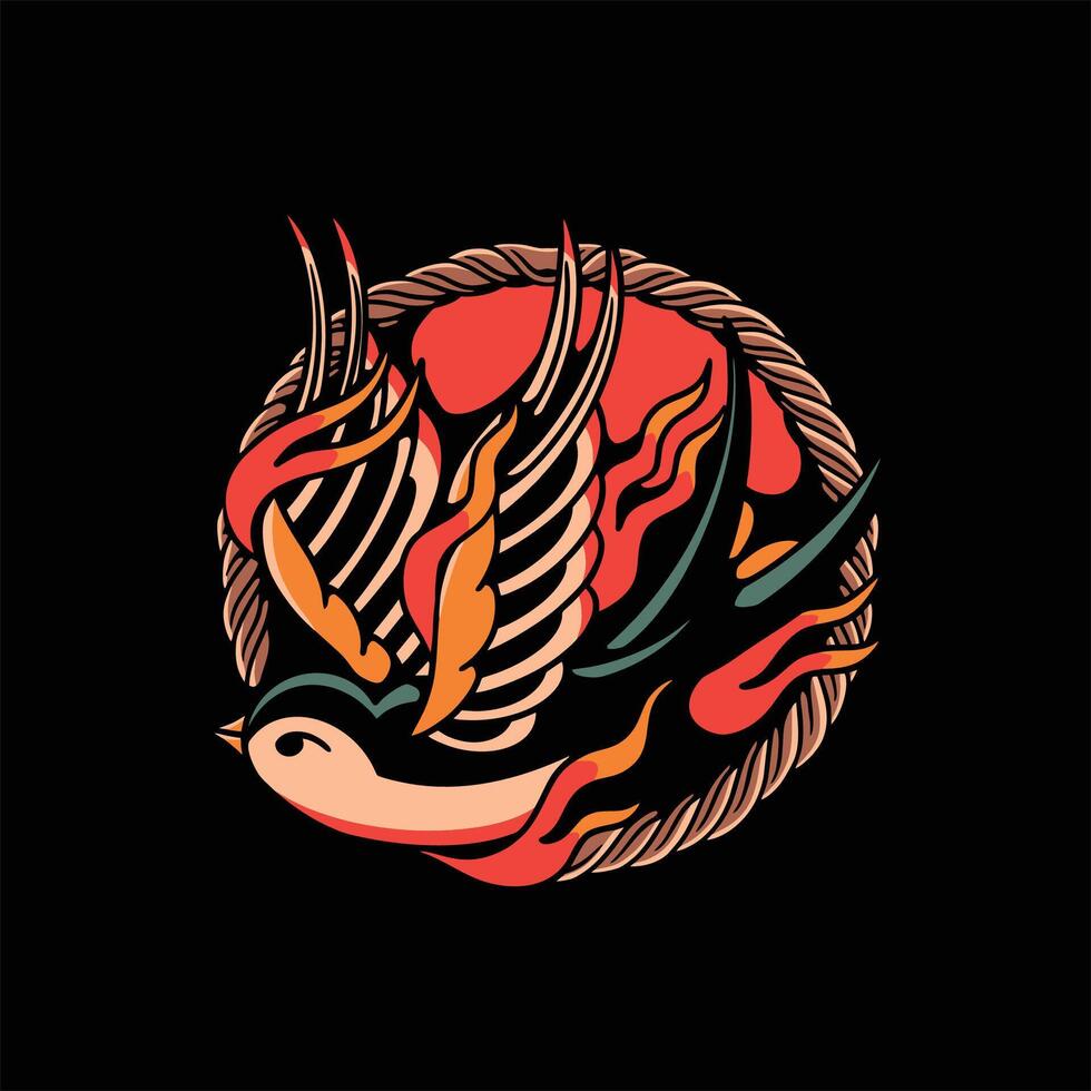 burning swallow tattoo design vector