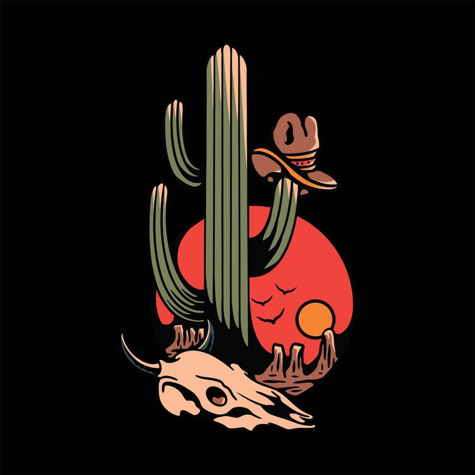 cowboy cactus tattoo design vector