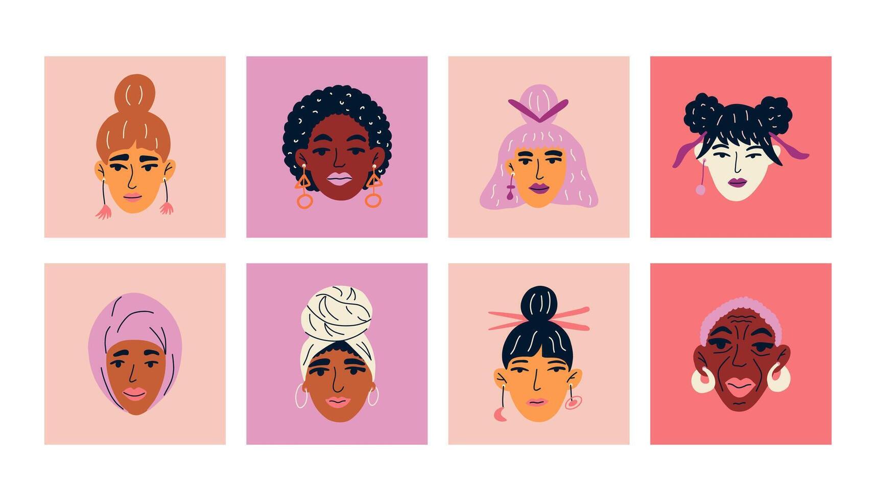 Multiethnic women. Group of beautiful women with diverse faces. Feminist and body positive concept of independence and equality. vector