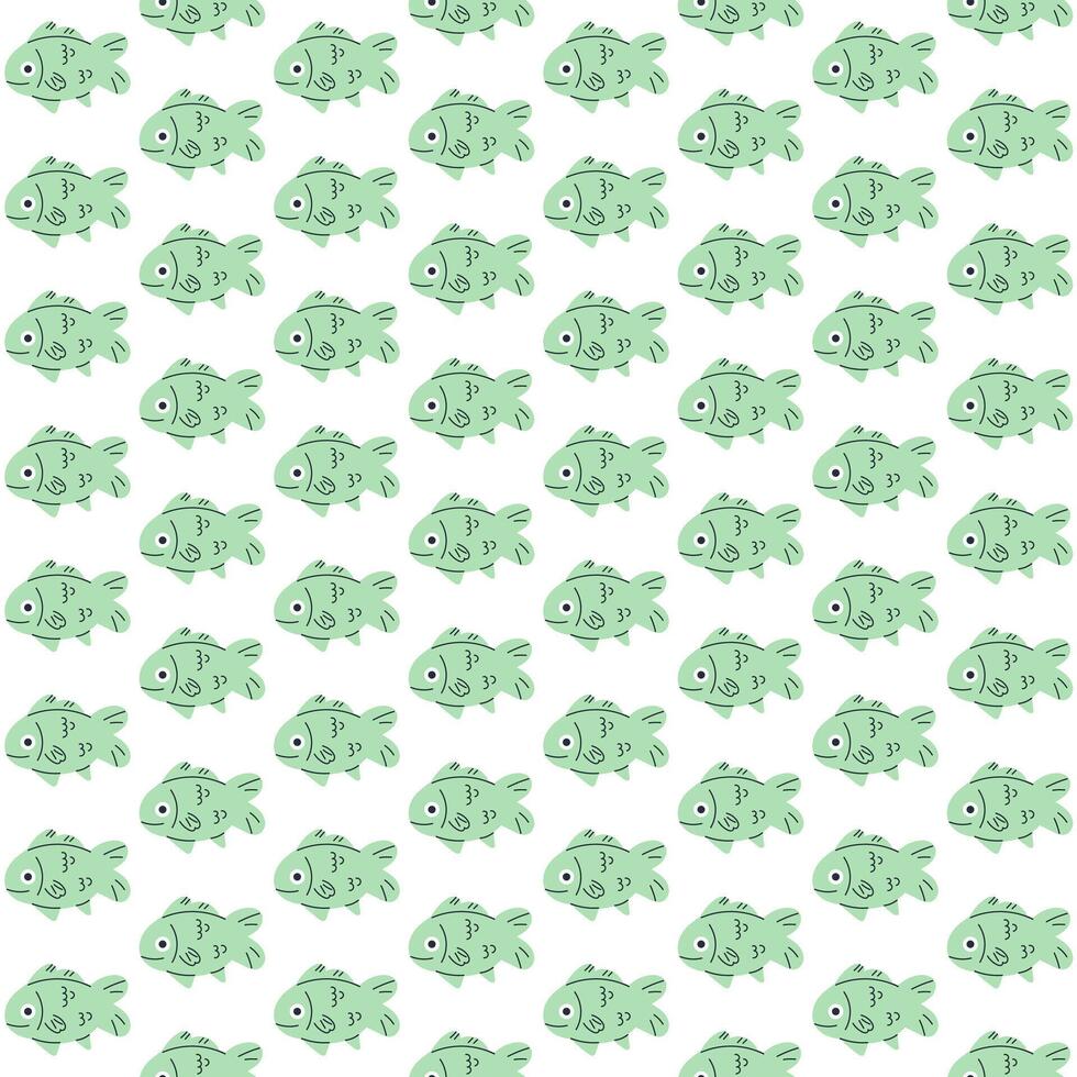 Seamless children's pattern with green fishes in a simple, flat style. For the design of fabrics, posters, wrapping paper vector