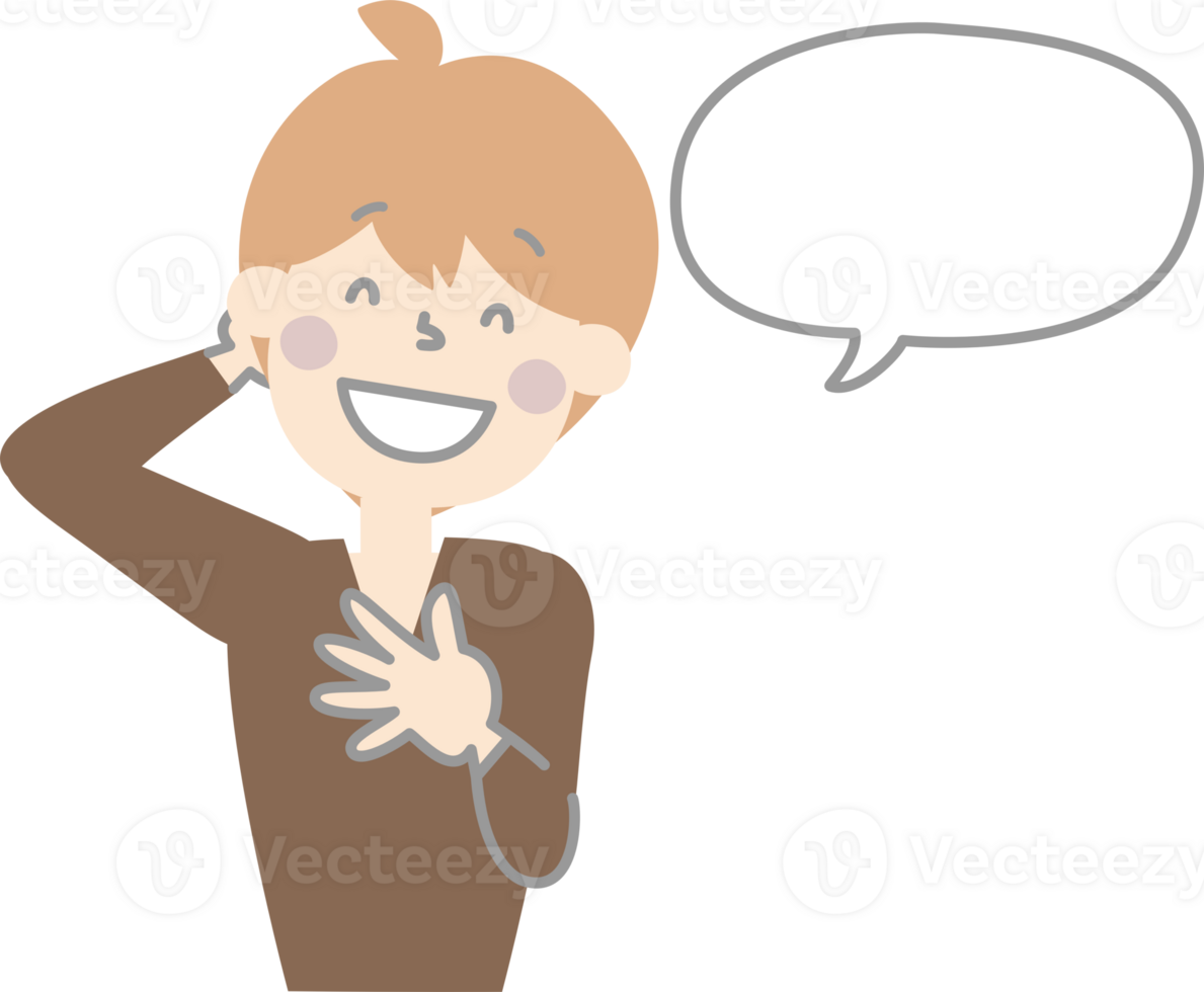 collection set of cute doodle hand draw facial expression speech bubble balloon with happy boy man character, text box think speak talk banner png