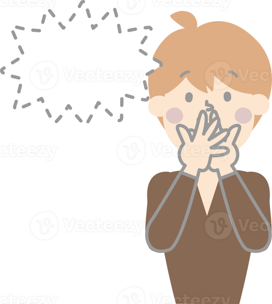 collection set of cute doodle hand draw facial expression speech bubble balloon with boy man character, text box think speak talk banner png