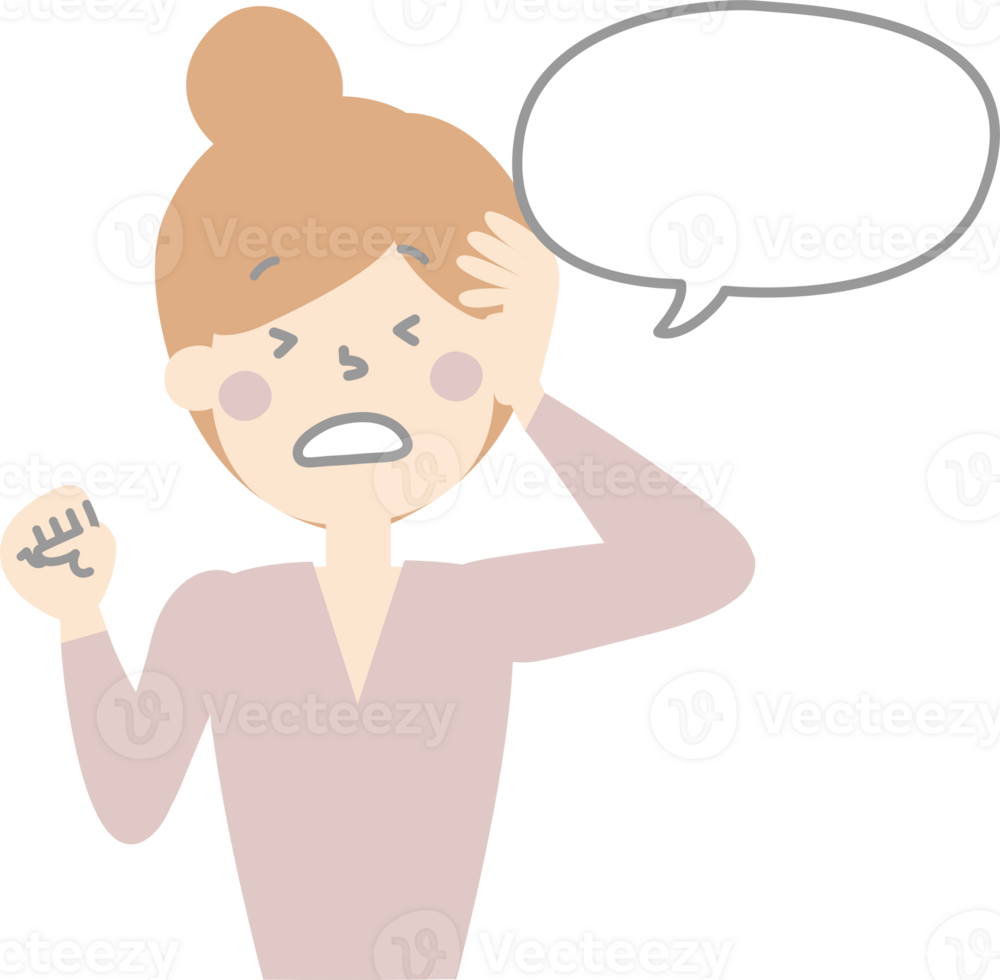 collection set of cute doodle hand draw facial expression speech bubble balloon with girl woman character, text box think speak talk banner png