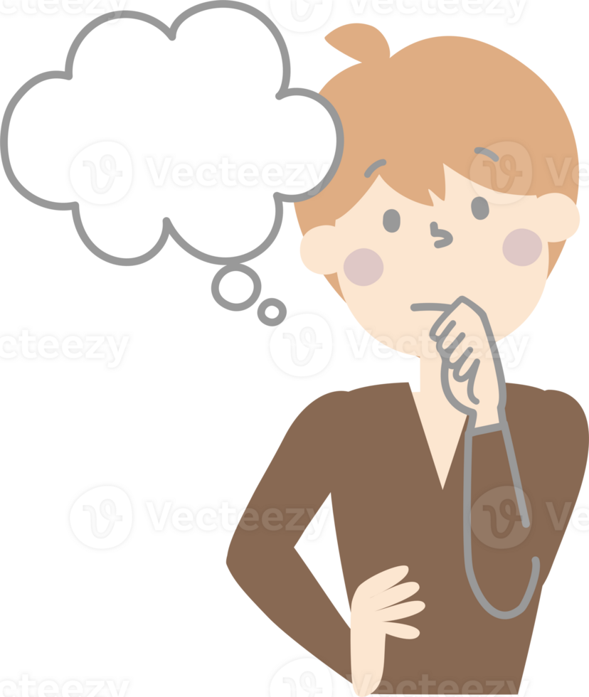 collection set of cute doodle hand draw facial expression speech bubble balloon with thinking boy man character, text box think speak talk banner png
