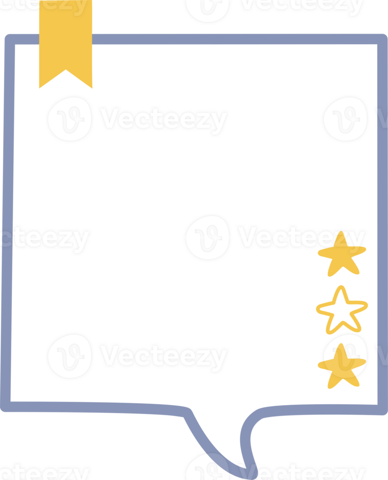 Cute hand draw blue and yellow color speech bubble balloon with bookmark and star icon sticker memo keyword planner text box banner png